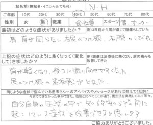 首が回らない。右足のつけ根が痛く肩がこる40代男性