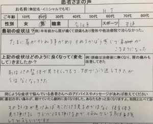 脱臼癖があり、それから肩こりや首コリ、肩があがらない状態を鍼灸治療で改善した一例
