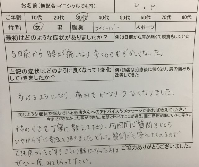 急に腰が痛い！歩くのもつらい腰痛を整体・鍼灸で改善した一症例