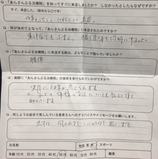 左側の腰痛が6.7年前から続いて他院の鍼やカイロプラティックで改善しなかった一症例