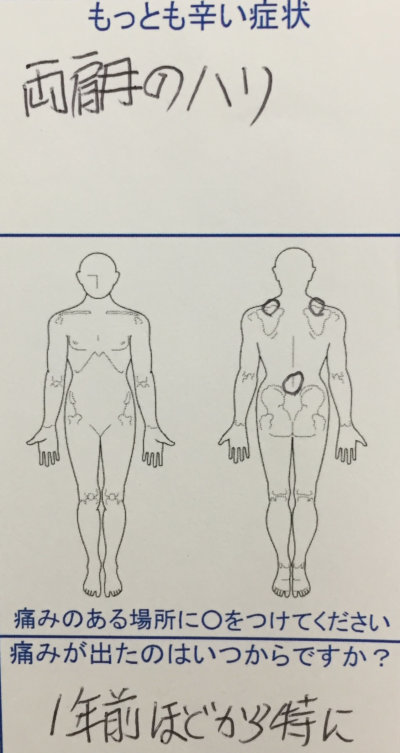 両肩のハリと両腕（肘から手先にかけてのしびれ）【介護職】で緊張状態が多く力を抜けなかった一症例