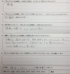 重い荷物を昨日持ってじわじわくるぎっくり腰【２回の整体施術で改善】一症例