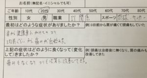 3日前から肩から肩甲骨が凝って痛い【20代男性】整体治療で改善した1症例