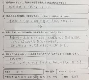 眼の疲れや背中右側の痛み【サッカーで傷めた古傷が原因】バランスを改善していった1症例