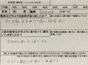 交通事故の後遺症【歩行困難、首、肩、うでの痛み、頭痛、目まい】調子よくなった