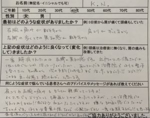 右腕のしびれと痛み【名古屋から月一来院】40代女性の1症例