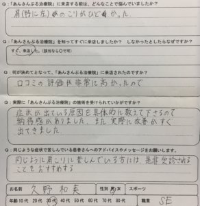 左肩こりが1年ほど辛く整体鍼灸治療で改善した一症例