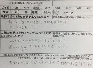 肩こり首コリ(慢性的)があり疲れやすく【2週間前から腰痛】30代女性の整体鍼灸治療の1症例
